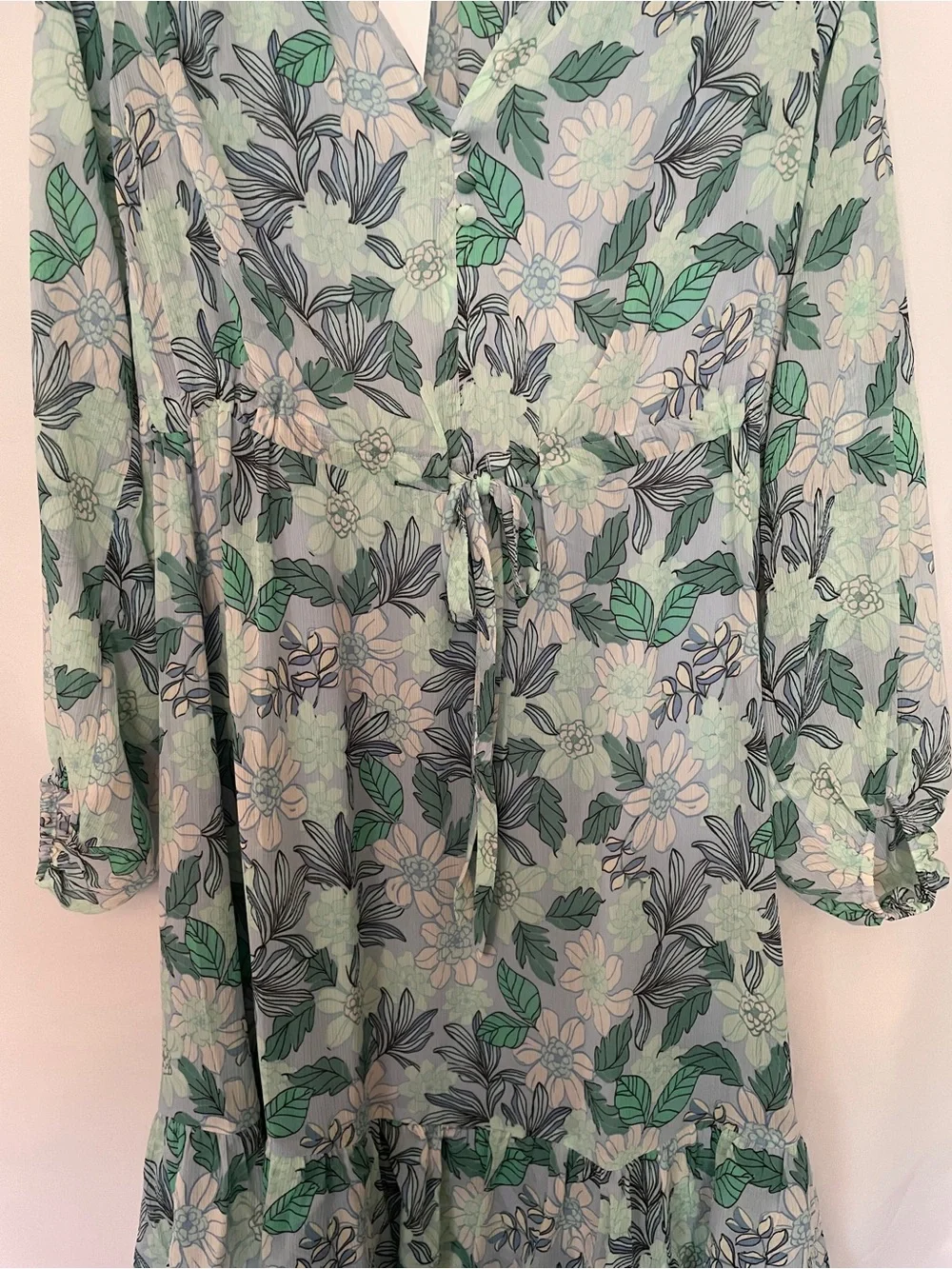 LOFT Floral Long Sleeve Tiered Maxi Dress Peace Blue Flowers Flowy Feminine Boho - Picture 3 of 7